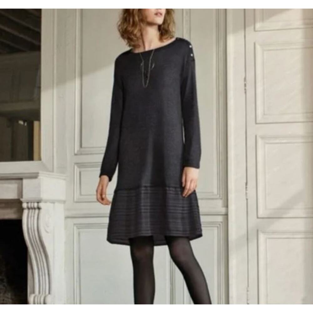 Poetry Dark Gray Long-Sleeve Knit Dress